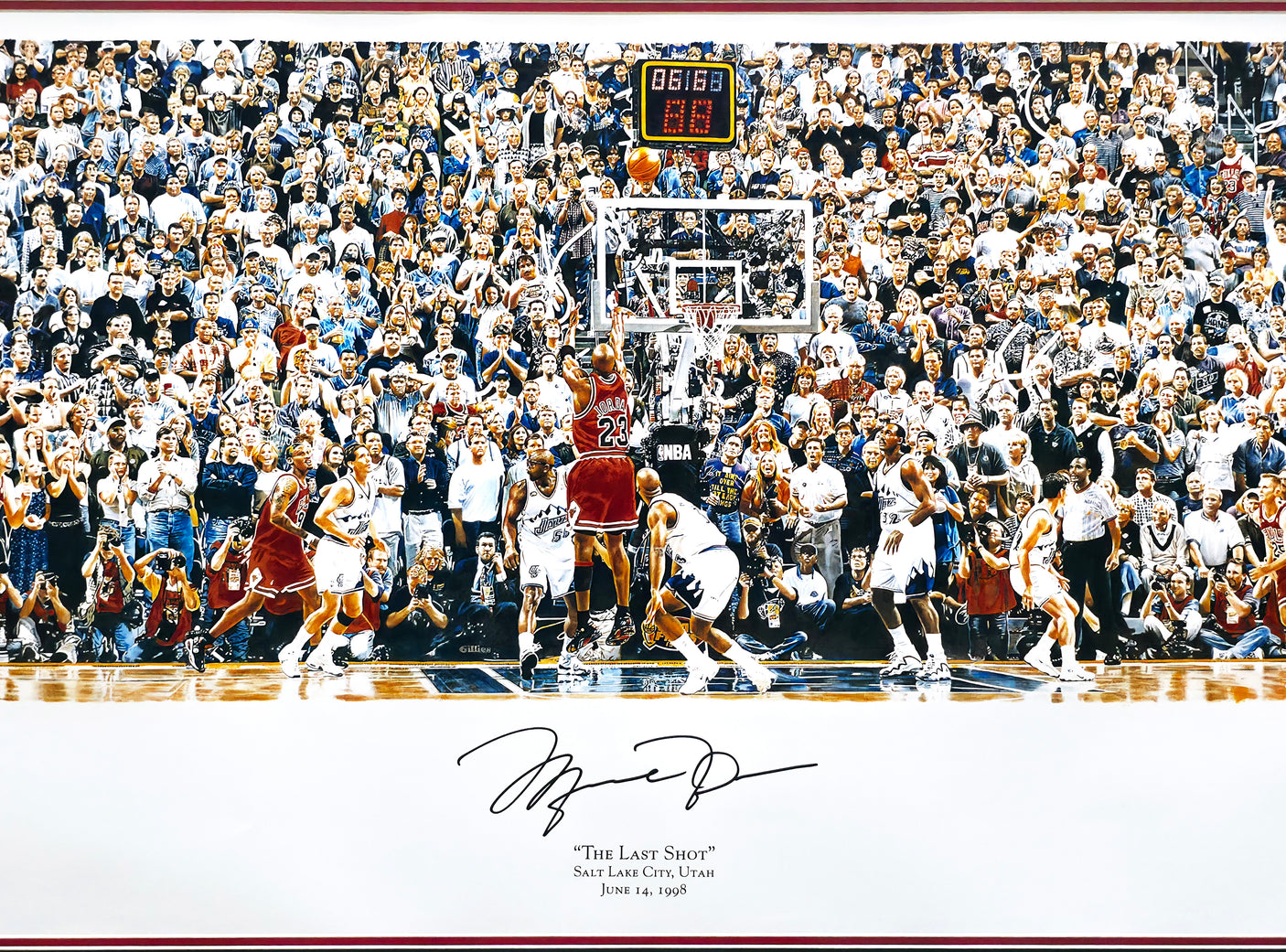 Michael Jordan Autographed Framed 24x36 'The Last Shot 6.6 Second' Photo Illustration Chicago Bulls UDA Holo #BAM131601