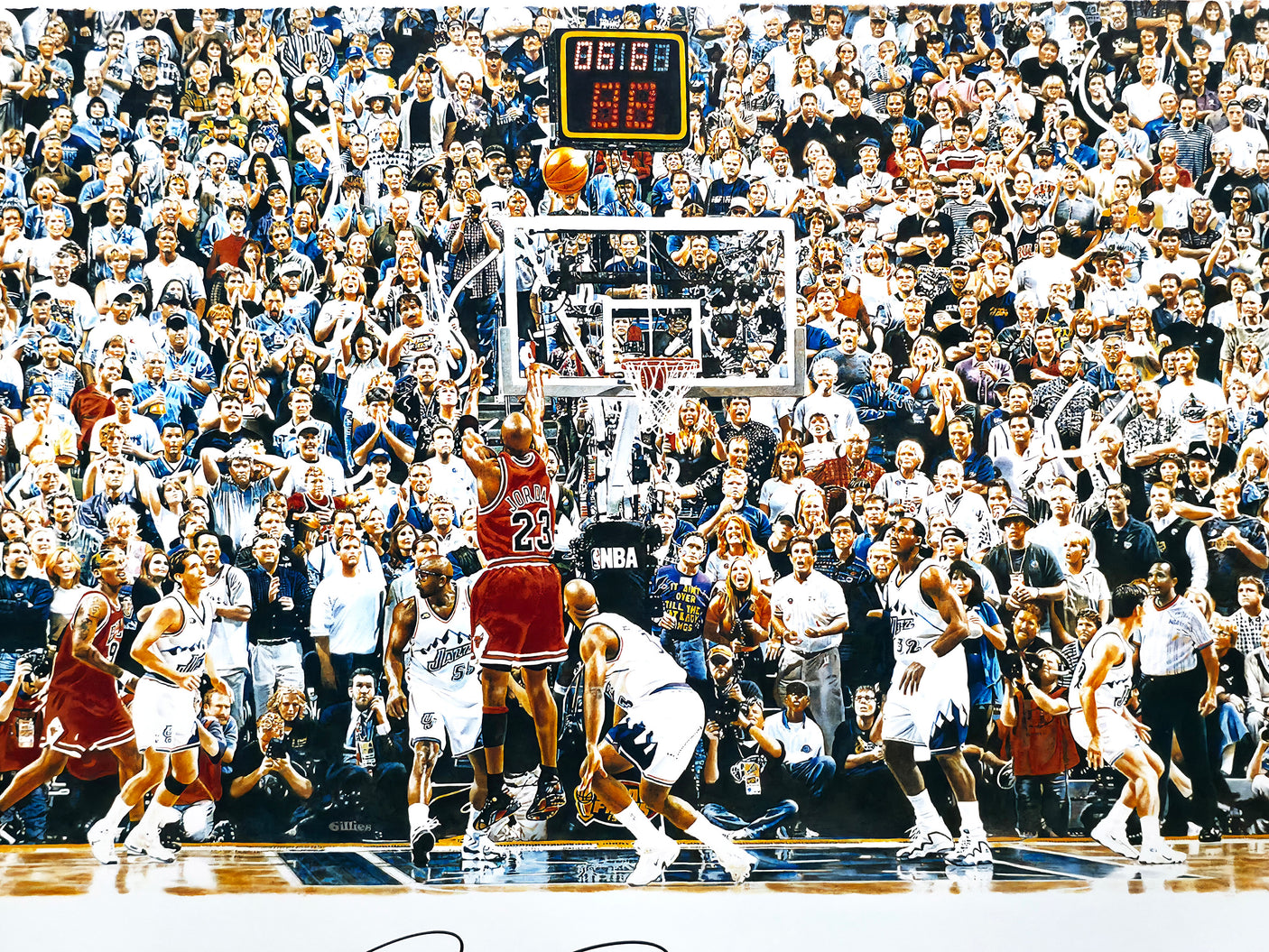 Michael Jordan Autographed Framed 24x36 'The Last Shot 6.6 Second' Photo Illustration Chicago Bulls UDA Holo #BAM131601
