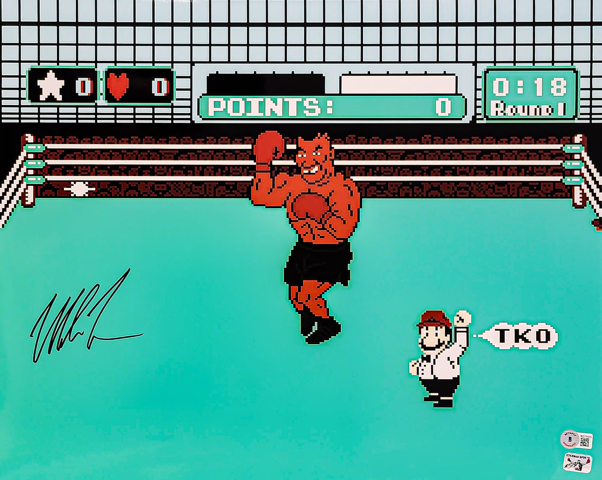 Mike Tyson Autographed 16x20 Photo Punch-Out In Black Beckett BAS Stock #207571