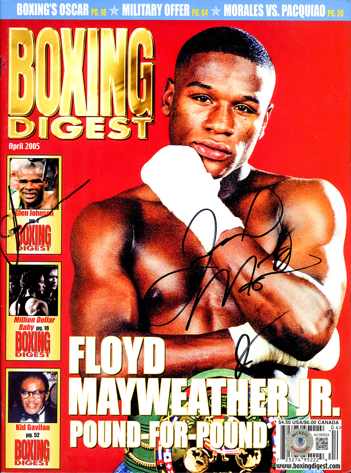 Floyd Mayweather Jr. & Glen Johnson Autographed Boxing Digest Magazine (Smudged) Beckett BAS #AC56924