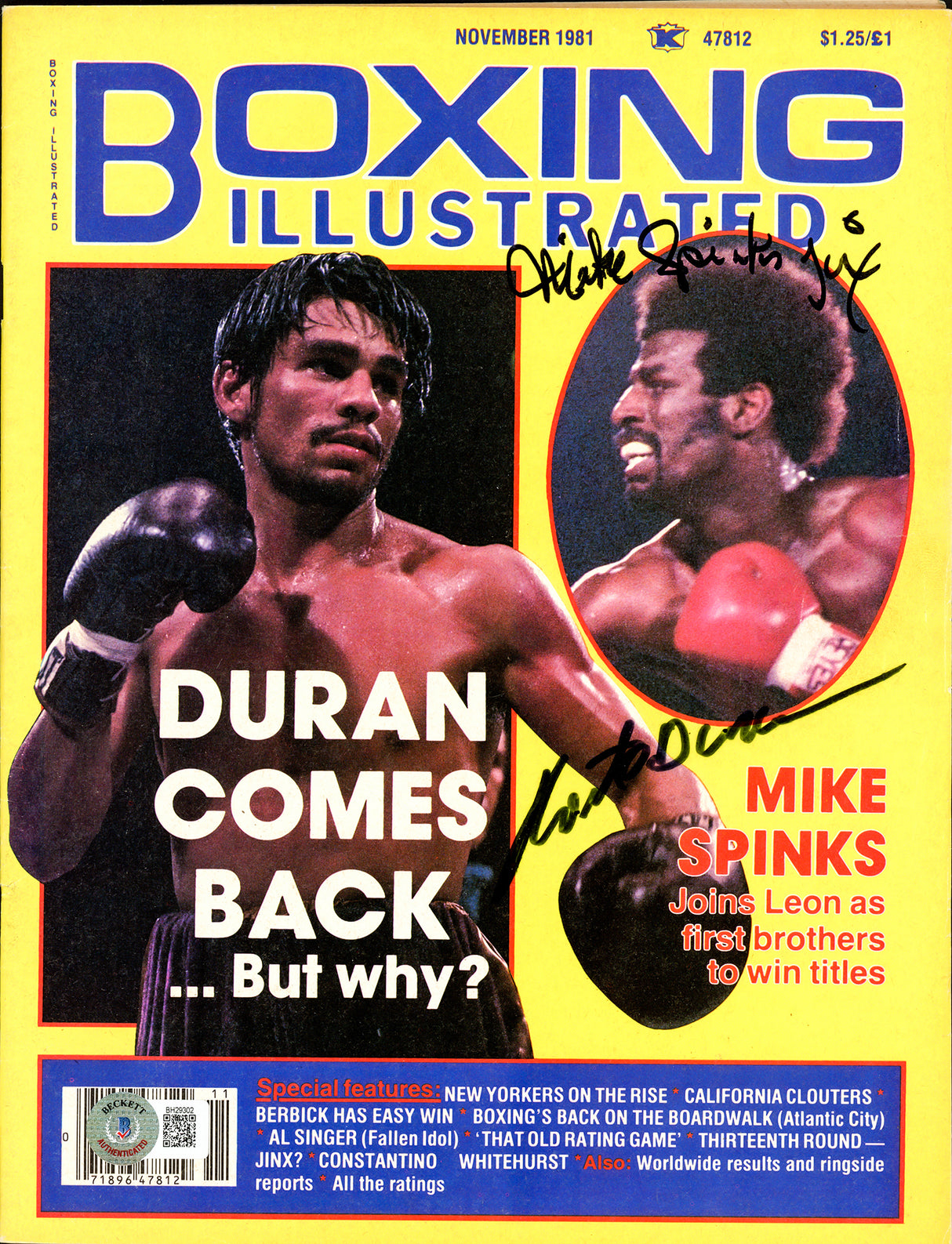 Roberto Duran & Michael Spinks Autographed Boxing Illustrated Magazine Beckett BAS #BH29302