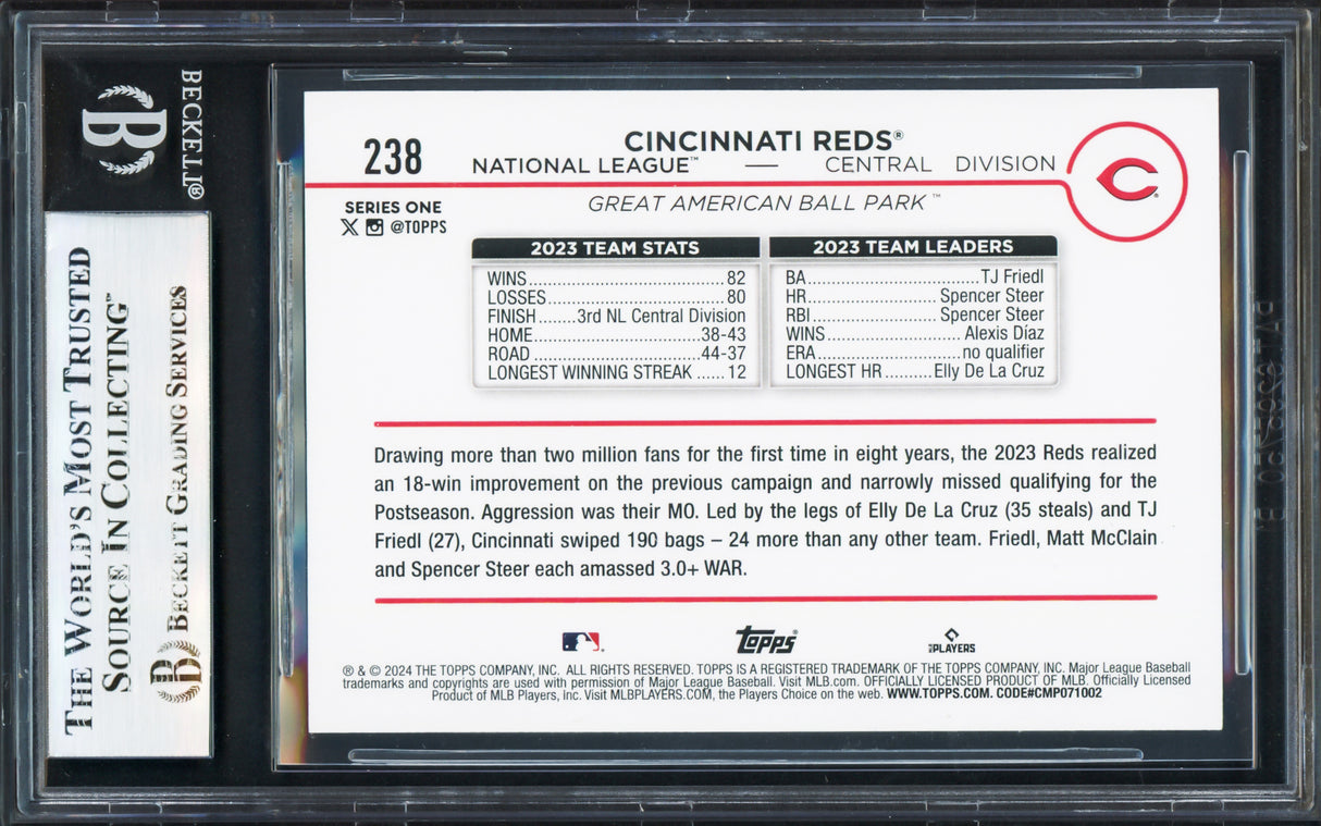 Elly De La Cruz Autographed 2024 Topps Rookie Card #238 Cincinnati Reds Beckett BAS Stock #233947