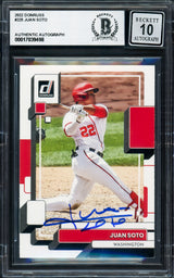 Juan Soto Autographed 2022 Donruss Card #225 New York Mets Auto Grade Gem Mint 10 Beckett BAS Stock #233985