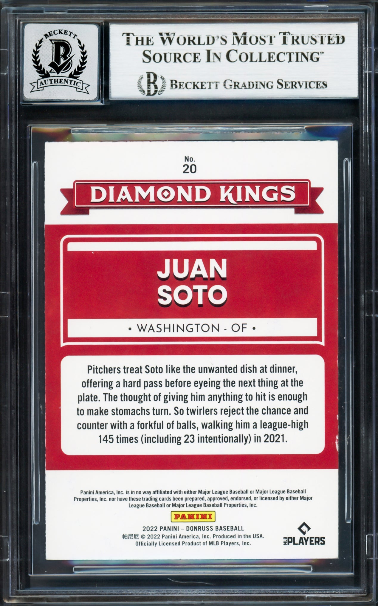 Juan Soto Autographed 2022 Donruss Diamond Kings Card #20 New York Yankees Auto Grade Gem Mint 10 Beckett BAS Stock #233986