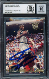 Shaquille O'Neal Autographed 1992-93 Stadium Club Rookie Card #247 Orlando Magic Auto Grade Gem Mint 10 Beckett BAS Stock #220148
