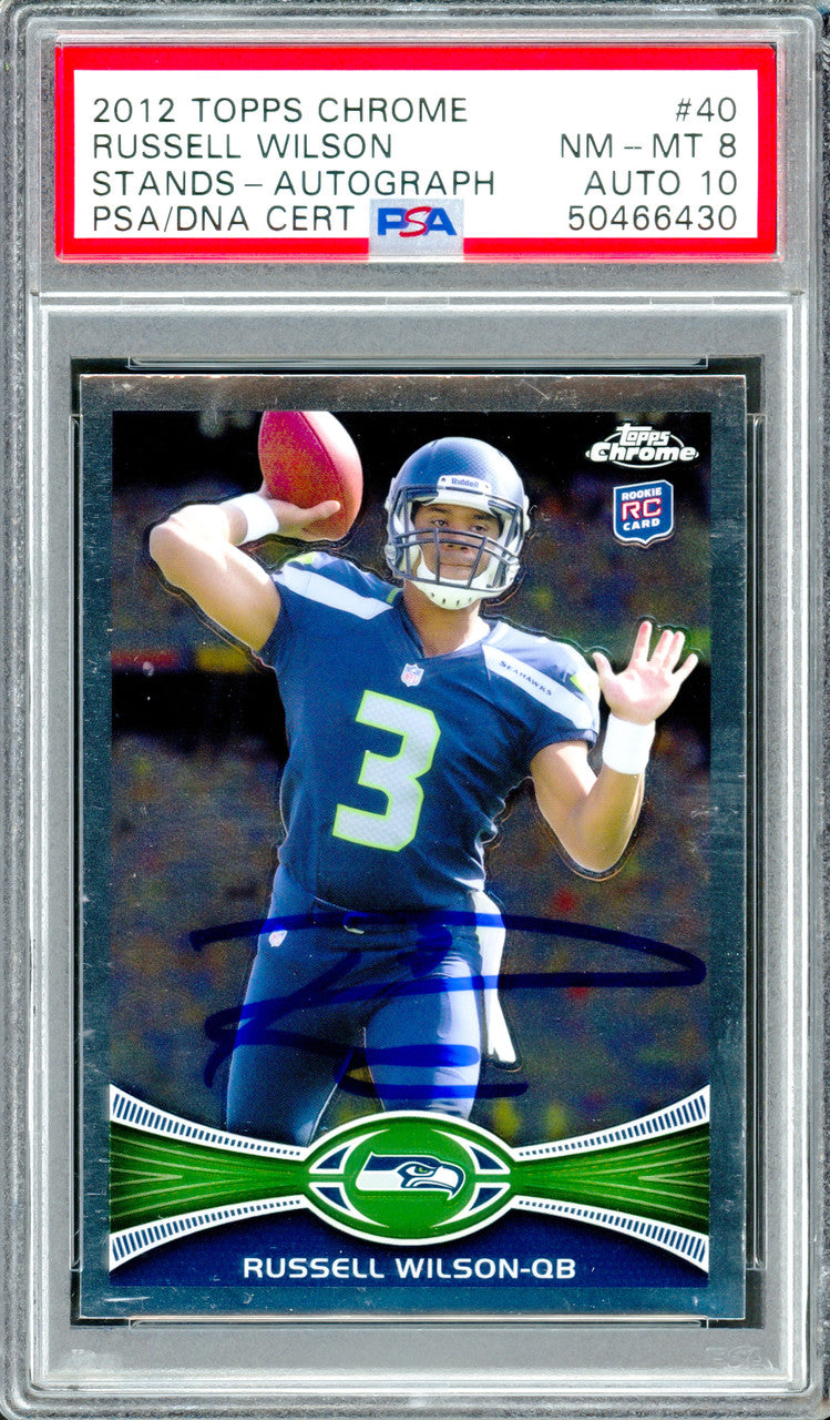Russell Wilson Autographed 2012 Topps Chrome Rookie Card #40A Seattle Seahawks PSA 8 Auto Grade Gem Mint 10 PSA/DNA Stock #260158