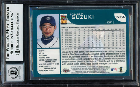 Ichiro Suzuki Autographed 2001 Topps Chrome Traded Rookie Card #T266 Seattle Mariners Auto Grade Gem Mint 10 Beckett BAS Stock #220239