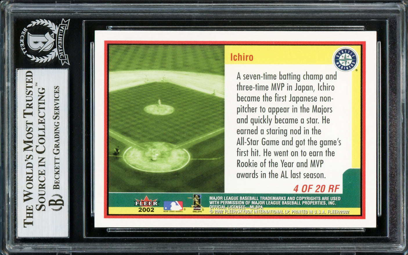 Ichiro Suzuki Autographed 2002 Fleer Rookie Flashbacks Card #4 Seattle Mariners Beckett BAS Stock #220250