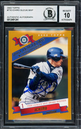 Ichiro Suzuki Autographed 2002 Topps Card #716 Seattle Mariners Auto Grade Gem Mint 10 Beckett BAS Stock #220254