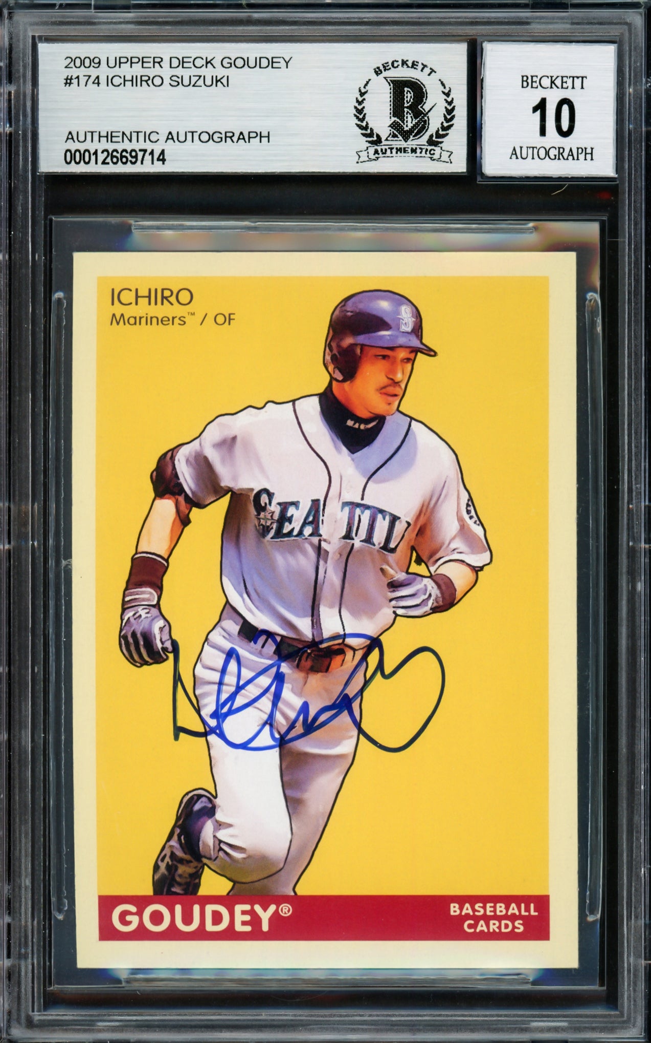 Ichiro Suzuki Autographed 2009 Upper Deck Goudey Card #174 Seattle Mariners Auto Grade Gem Mint 10 Beckett BAS Stock #220271