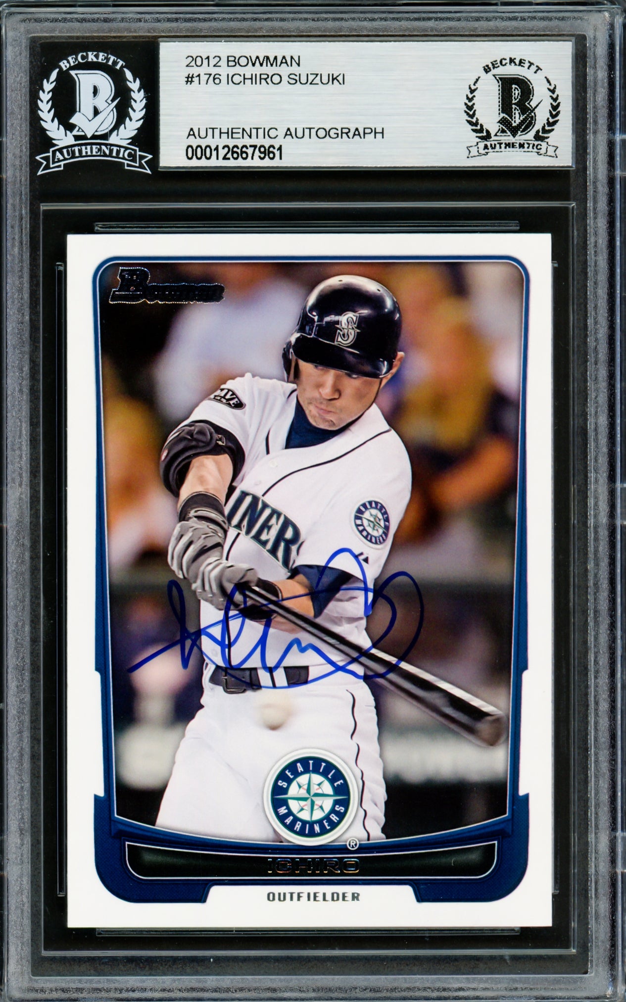 Ichiro Suzuki Autographed 2012 Bowman Card #176 Seattle Mariners Beckett BAS Stock #220274
