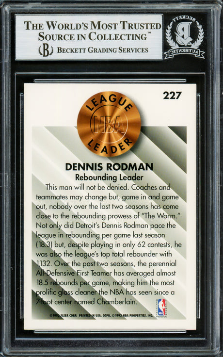 Dennis Rodman Autographed 1993-94 Fleer Card #227 Detroit Pistons Beckett BAS Stock #220310