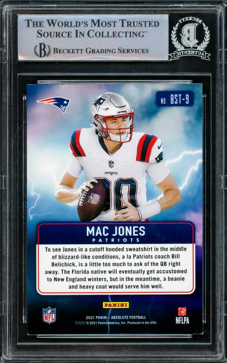 Mac Jones Autographed 2021 Panini Absolute By Storm Rookie Card #BST-9 New England Patriots Beckett BAS Stock #220337
