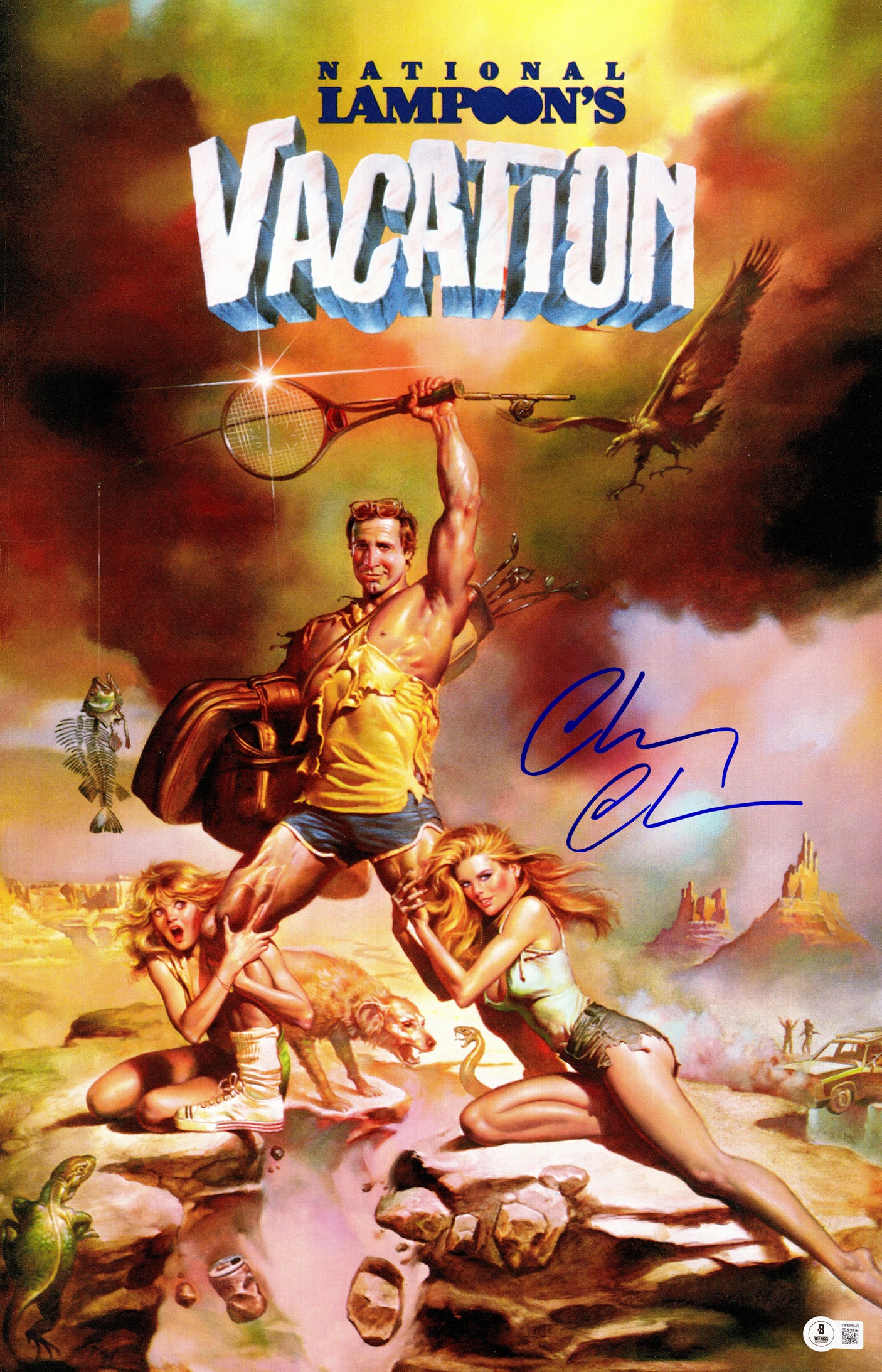 Chevy Chase Autographed 40x27 Vacation Movie Poster Clark Griswold Beckett BAS Witness Stock #233725