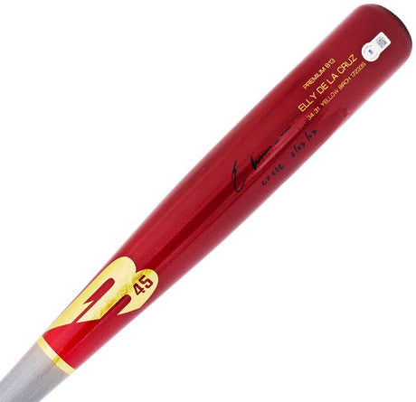 Elly De La Cruz Autographed Red B45 Player Model Bat Cincinnati Reds "Cycle 6/23/23" Beckett BAS Witness Stock #220218