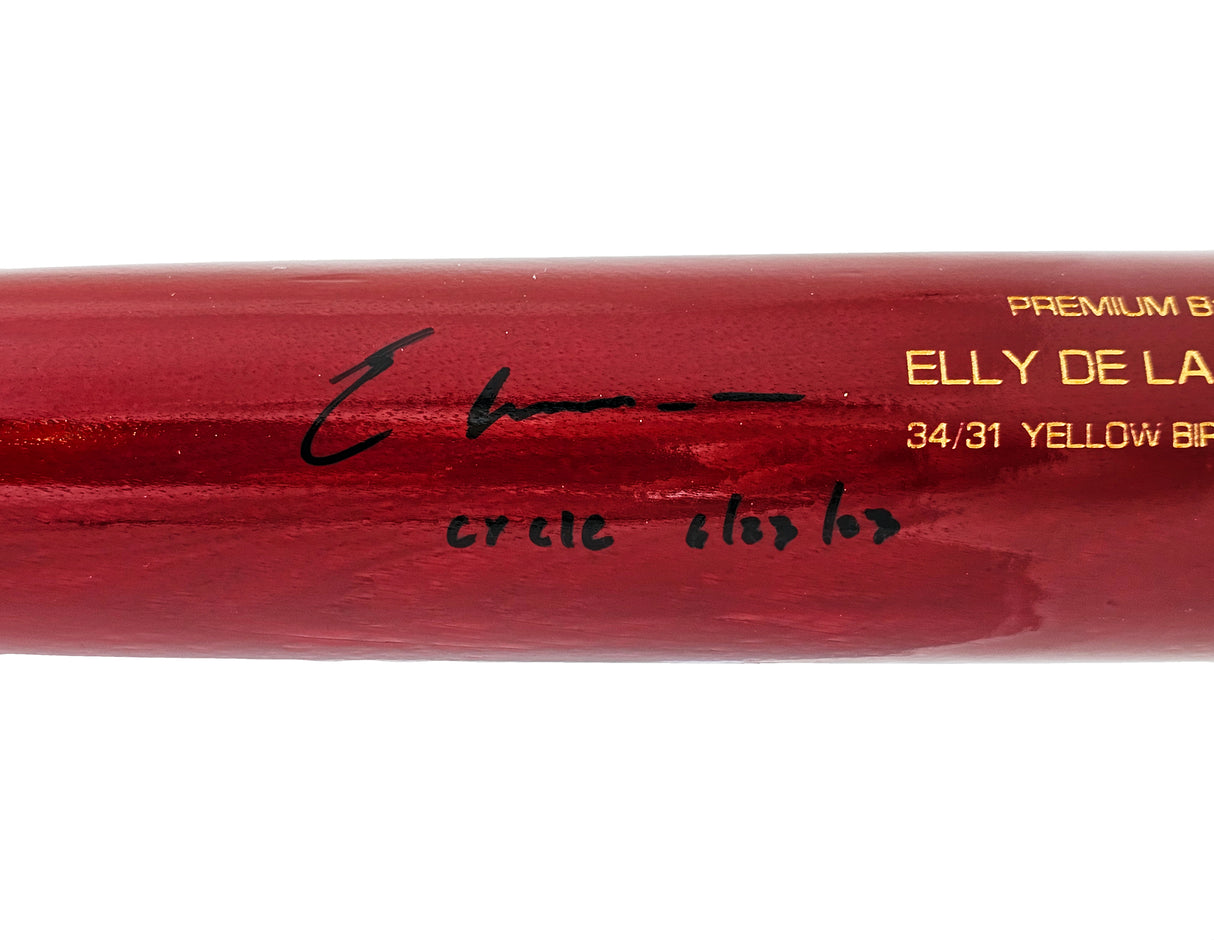 Elly De La Cruz Autographed Red B45 Player Model Bat Cincinnati Reds "Cycle 6/23/23" Beckett BAS Witness Stock #220218