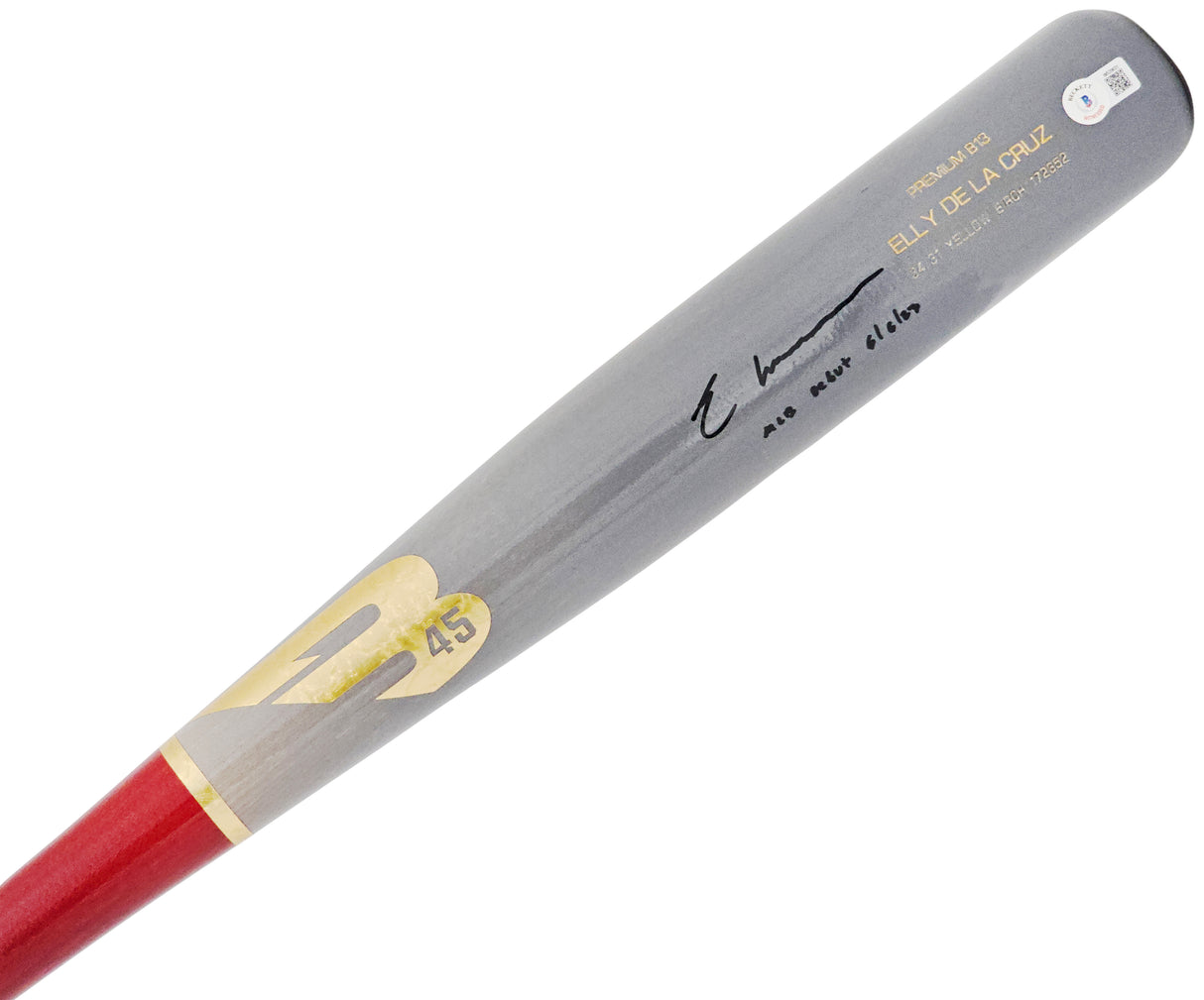 Elly De La Cruz Autographed Gray B45 Player Model Bat Cincinnati Reds "MLB Debut 6/6/23" Beckett BAS Witness Stock #220220