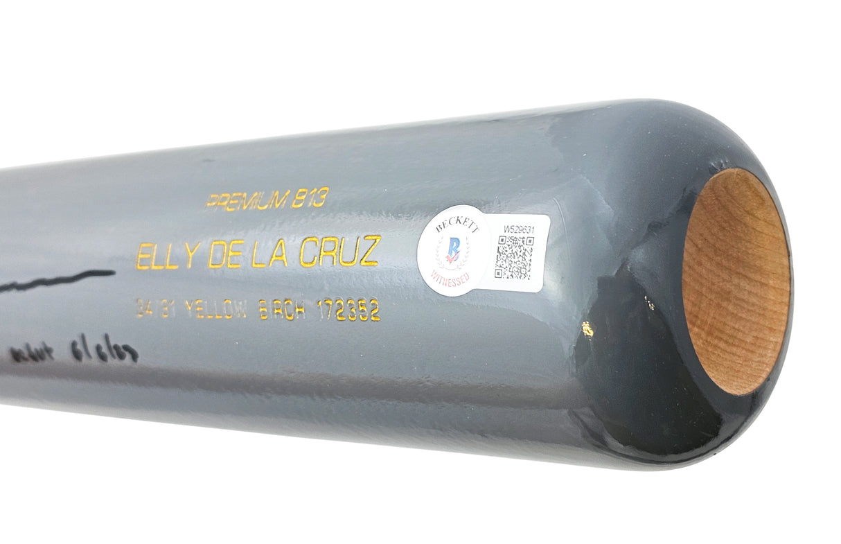 Elly De La Cruz Autographed Gray B45 Player Model Bat Cincinnati Reds "MLB Debut 6/6/23" Beckett BAS Witness Stock #220220