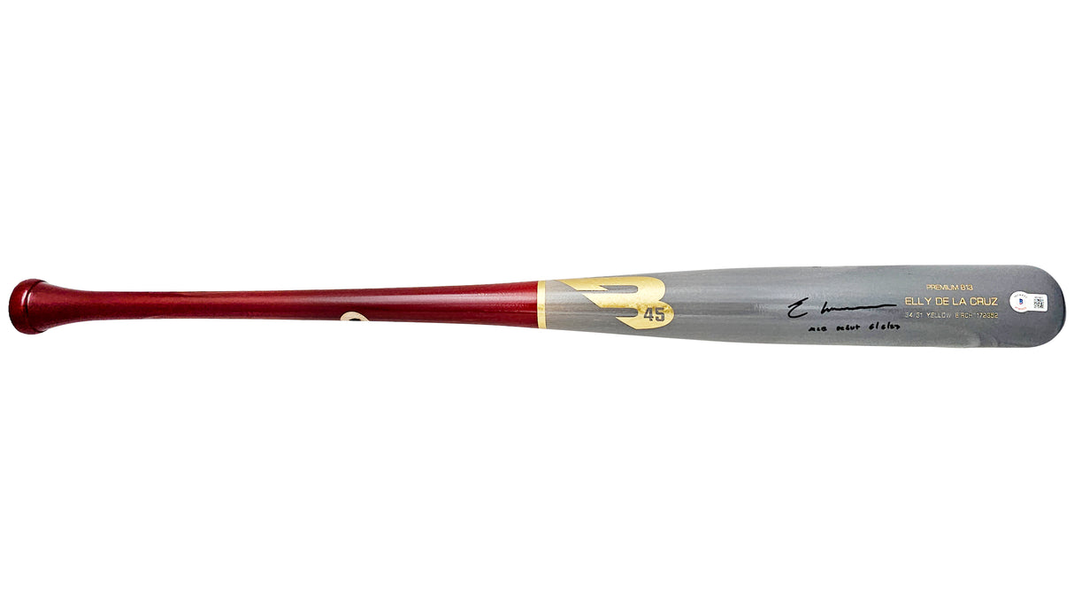 Elly De La Cruz Autographed Gray B45 Player Model Bat Cincinnati Reds "MLB Debut 6/6/23" Beckett BAS Witness Stock #220220