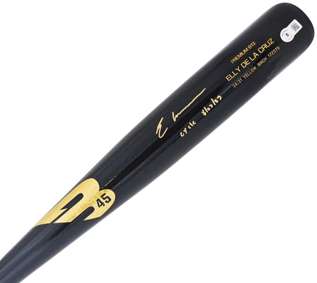 Elly De La Cruz Autographed Black B45 Player Model Bat Cincinnati Reds "Cycle 6/23/23" Beckett BAS Witness Stock #220222