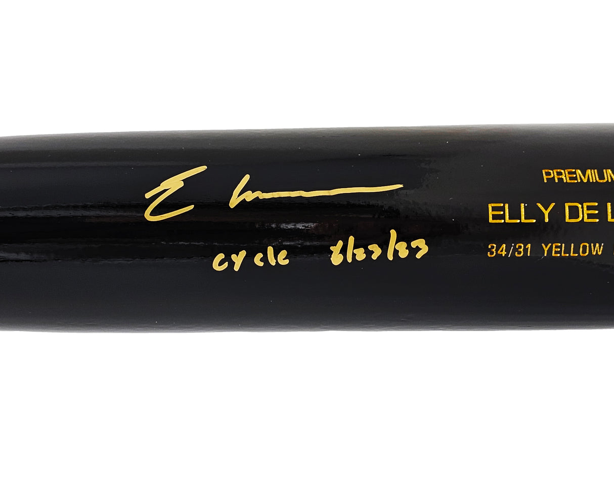 Elly De La Cruz Autographed Black B45 Player Model Bat Cincinnati Reds "Cycle 6/23/23" Beckett BAS Witness Stock #220222