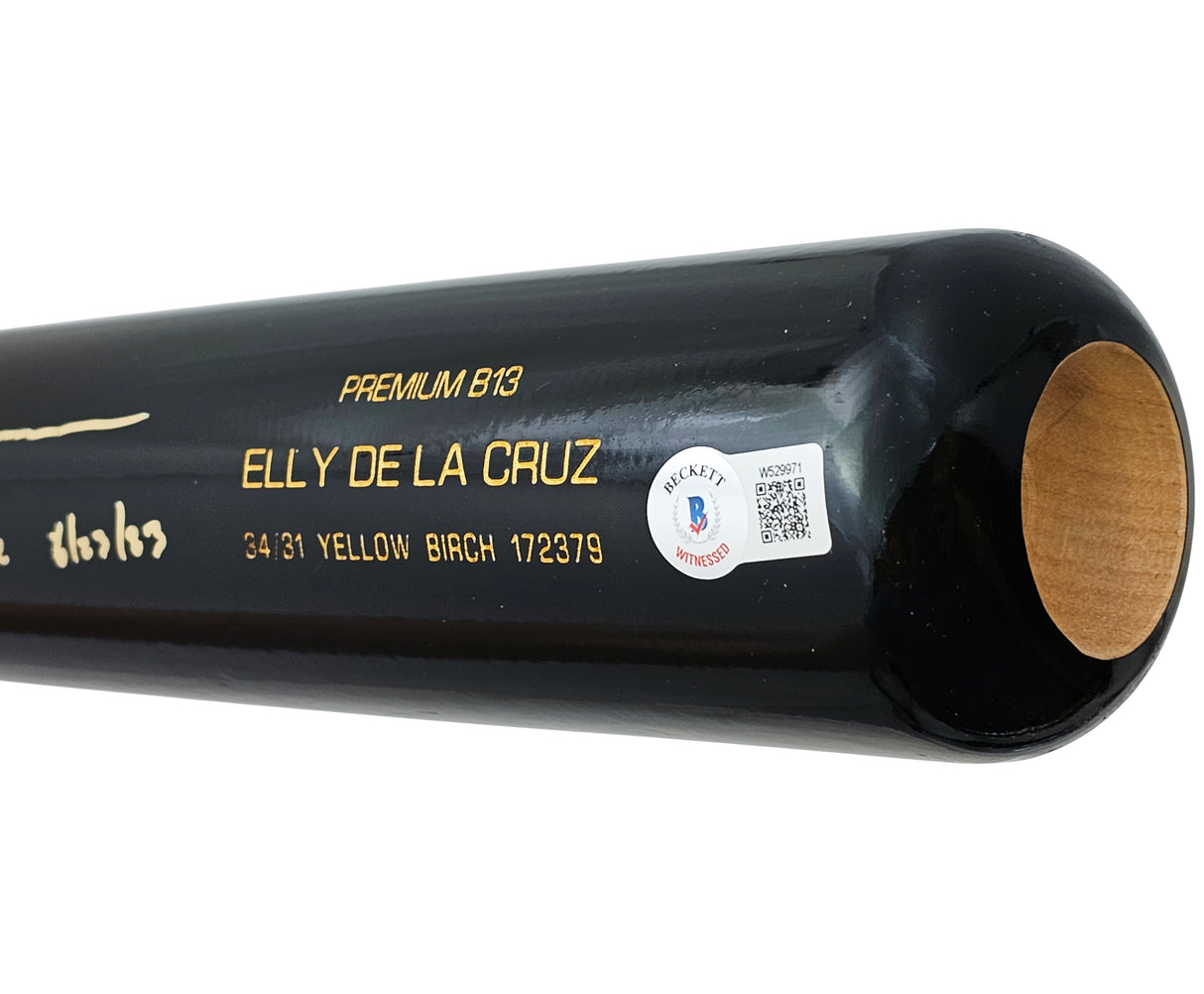 Elly De La Cruz Autographed Black B45 Player Model Bat Cincinnati Reds "Cycle 6/23/23" Beckett BAS Witness Stock #220222