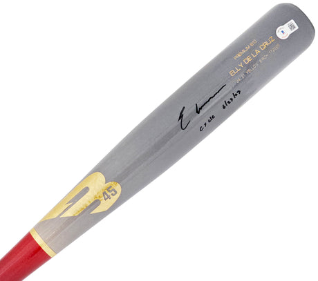 Elly De La Cruz Autographed Gray B45 Player Model Bat Cincinnati Reds "Cycle 6/23/23" Beckett BAS Witness Stock #220221