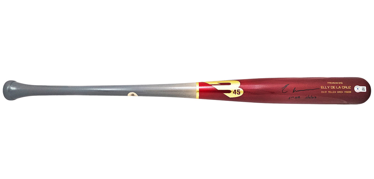 Elly De La Cruz Autographed Red B45 Player Model Bat Cincinnati Reds "1st MLB HR 6/7/23" Beckett BAS Witness Stock #220219