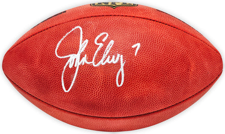 John Elway Autographed Official Leather Gold Shield Football Denver Broncos Beckett BAS Witness Stock #220365