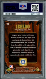 Ichiro Suzuki Autographed 2001 UD Gold Glove Rookie Card #135 Seattle Mariners Auto Grade Gem Mint 10 "01 ROY/MVP" #354/500 PSA/DNA #60417695