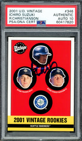 Ichiro Suzuki Autographed 2001 UD Vintage Rookie Card #346 Seattle Mariners Auto Grade Gem Mint 10 PSA/DNA #60417820