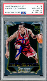 Giannis Antetokounmpo Autographed 2013 Panini Select Rookie Card #178 Milwaukee Bucks PSA 8 Auto Grade Gem Mint 10 "Greek Freak" PSA/DNA #61185323