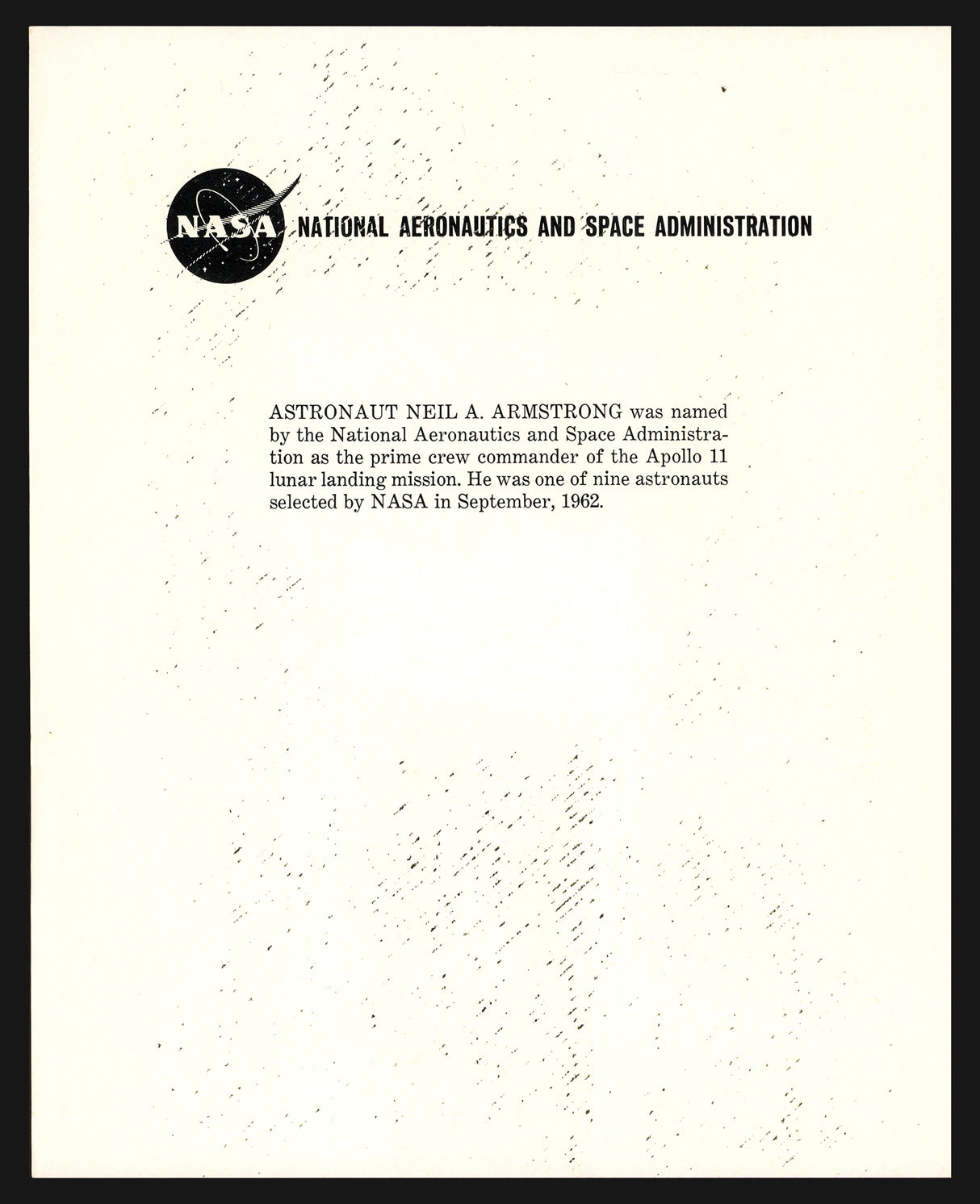 Neil Armstrong Autographed 8x10 Photo Apollo 11 "To The Irving Miller Family" Beckett BAS #A72877