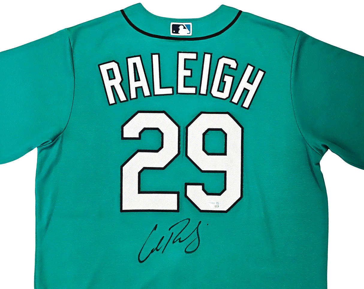 Seattle Mariners Cal Raleigh Autographed Teal Nike Jersey Size L Fanatics Holo Stock #218614