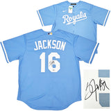 Kansas City Royals Bo Jackson Autographed Light Blue Nike Jersey Size XL Beckett BAS Witness Stock #218045