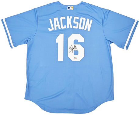 Kansas City Royals Bo Jackson Autographed Light Blue Nike Jersey Size XL Beckett BAS Witness Stock #218045
