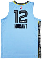 Memphis Grizzlies Ja Morant Autographed Light Blue Jordan Statement Edition Swingman Jersey Size 48 Beckett BAS QR Stock #218578