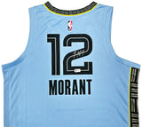 Memphis Grizzlies Ja Morant Autographed Light Blue Jordan Statement Edition Swingman Jersey Size 48 Beckett BAS QR Stock #218578
