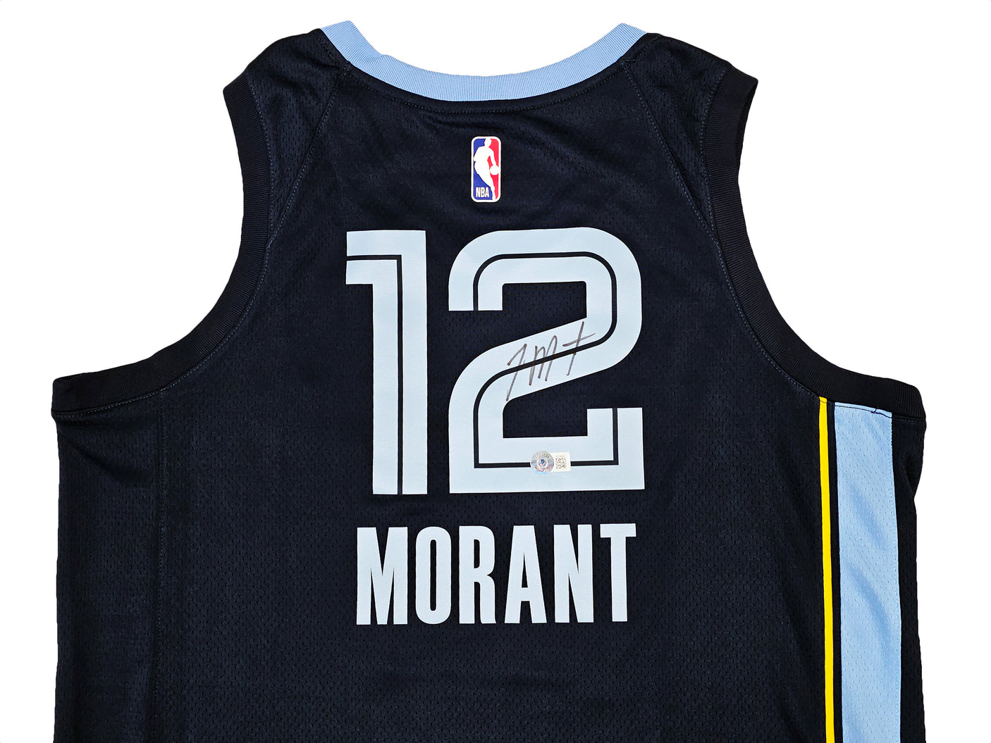 Memphis Grizzlies Ja Morant Autographed Dark Blue Nike Icon Edition Swingman Jersey Size 48 Beckett BAS QR Stock #218580