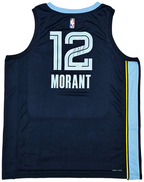 Memphis Grizzlies Ja Morant Autographed Dark Blue Nike Icon Edition Swingman Jersey Size 52 Beckett BAS QR Stock #218579