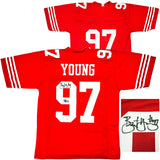 San Francisco 49ers Bryant Young Autographed Red Jersey "HOF 22" Beckett BAS Witness Stock #218751