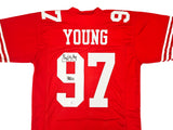 San Francisco 49ers Bryant Young Autographed Red Jersey "HOF 22" Beckett BAS Witness Stock #218751