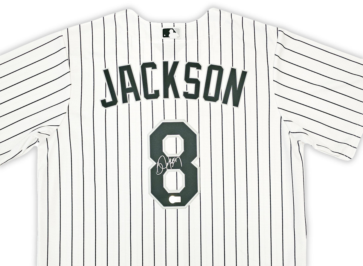Chicago White Sox Bo Jackson Autographed White Pinstripe Nike Jersey Size L Beckett BAS Witness Stock #218040