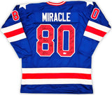 1980 USA Olympics Hockey Miracle On Ice Team Signed Autographed Blue Jersey With 19 Signatures Including Jim Craig & Mike Eruzione Do You Believe In Miracles? Beckett BAS Witness Stock #217990