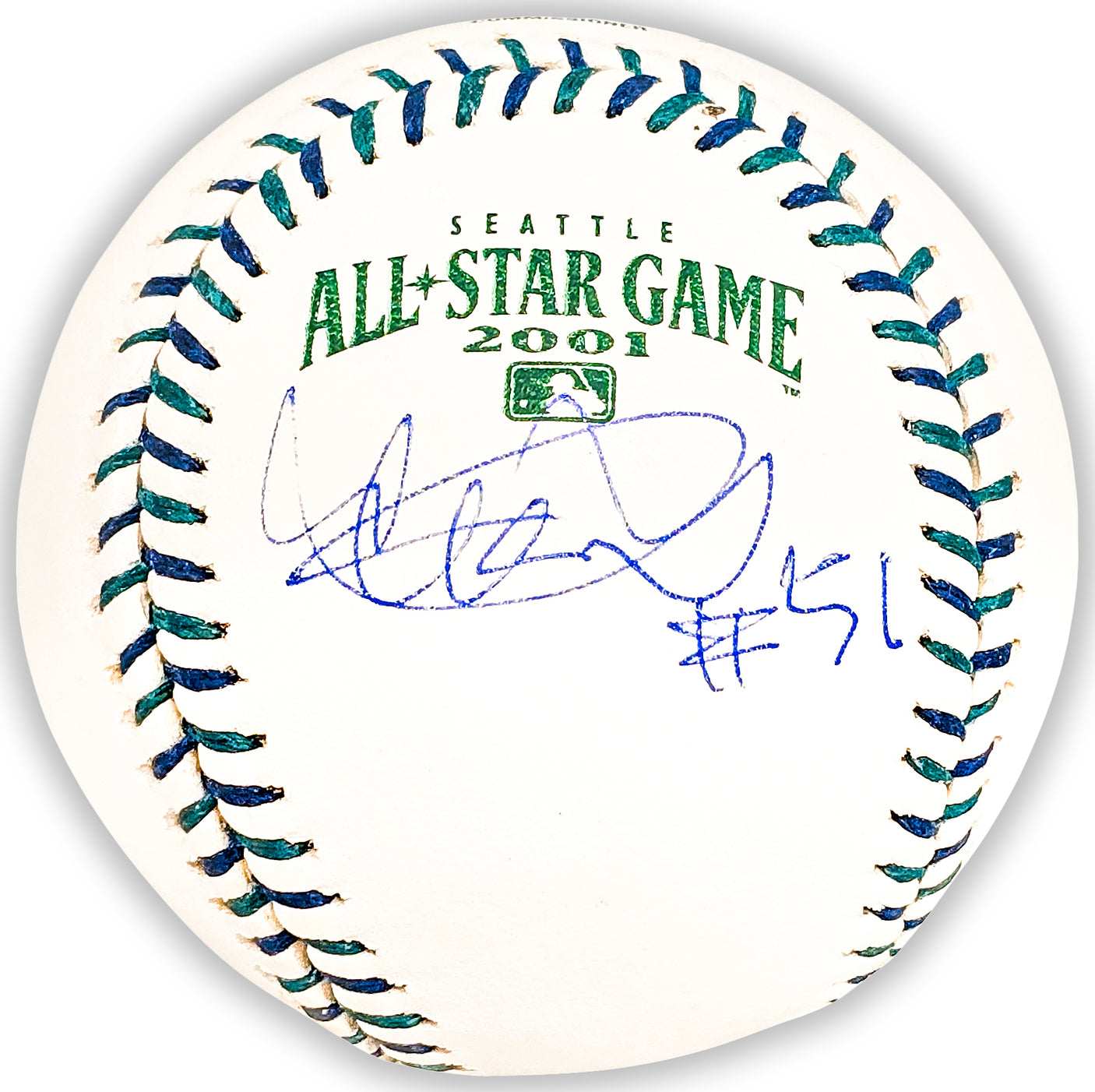 Ichiro Suzuki Autographed Official 2001 All Star Game Logo Game Baseball Seattle Mariners "#51" IS Holo Stock #220214