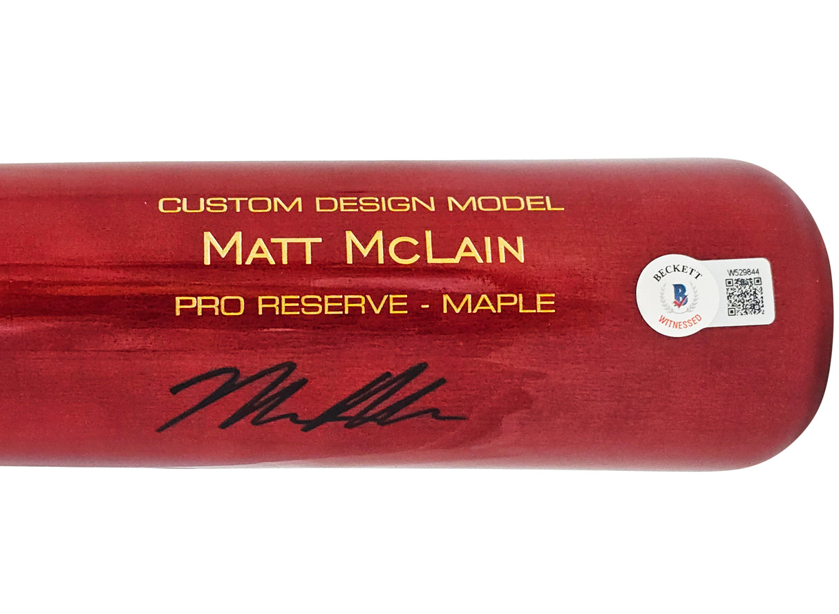 Matt McLain Autographed Red Victus Player Model Bat Cincinnati Reds Beckett BAS Witness Stock #220224