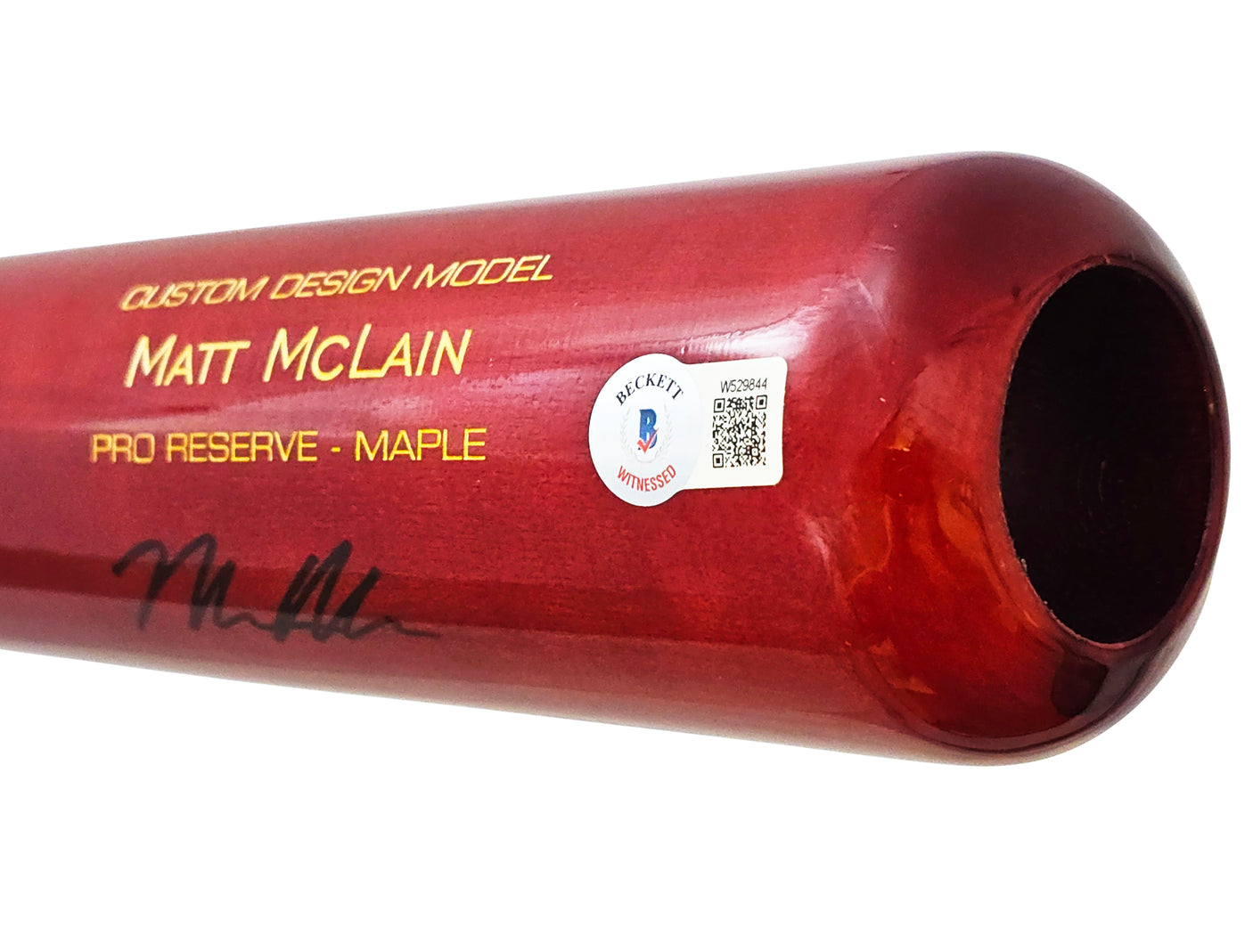 Matt McLain Autographed Red Victus Player Model Bat Cincinnati Reds Beckett BAS Witness Stock #220224