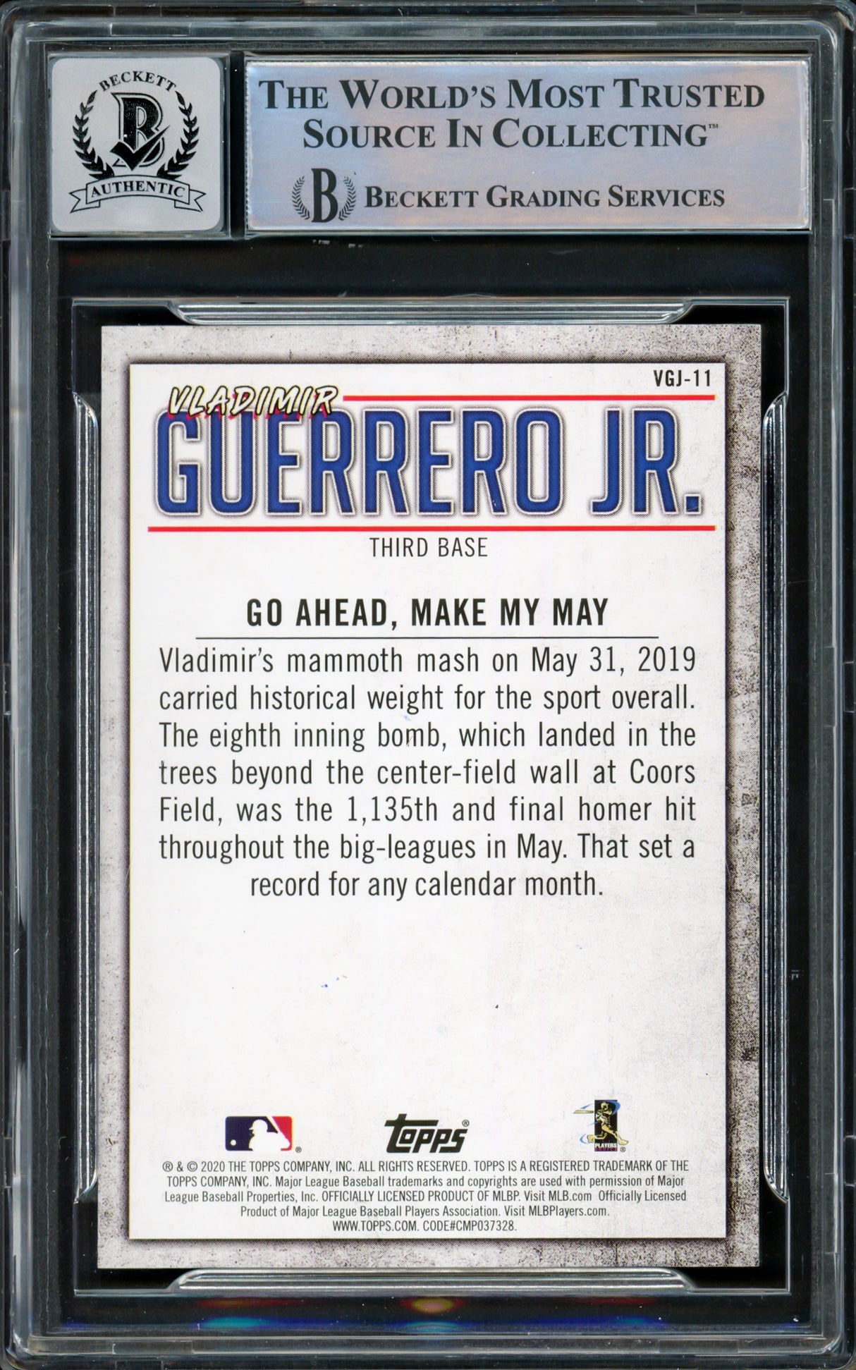 Vladimir Guerrero Jr. Autographed 2020 Topps Highlights Card #VGJ-11 Toronto Blue Jays Auto Grade Gem Mint 10 Beckett BAS #15859540
