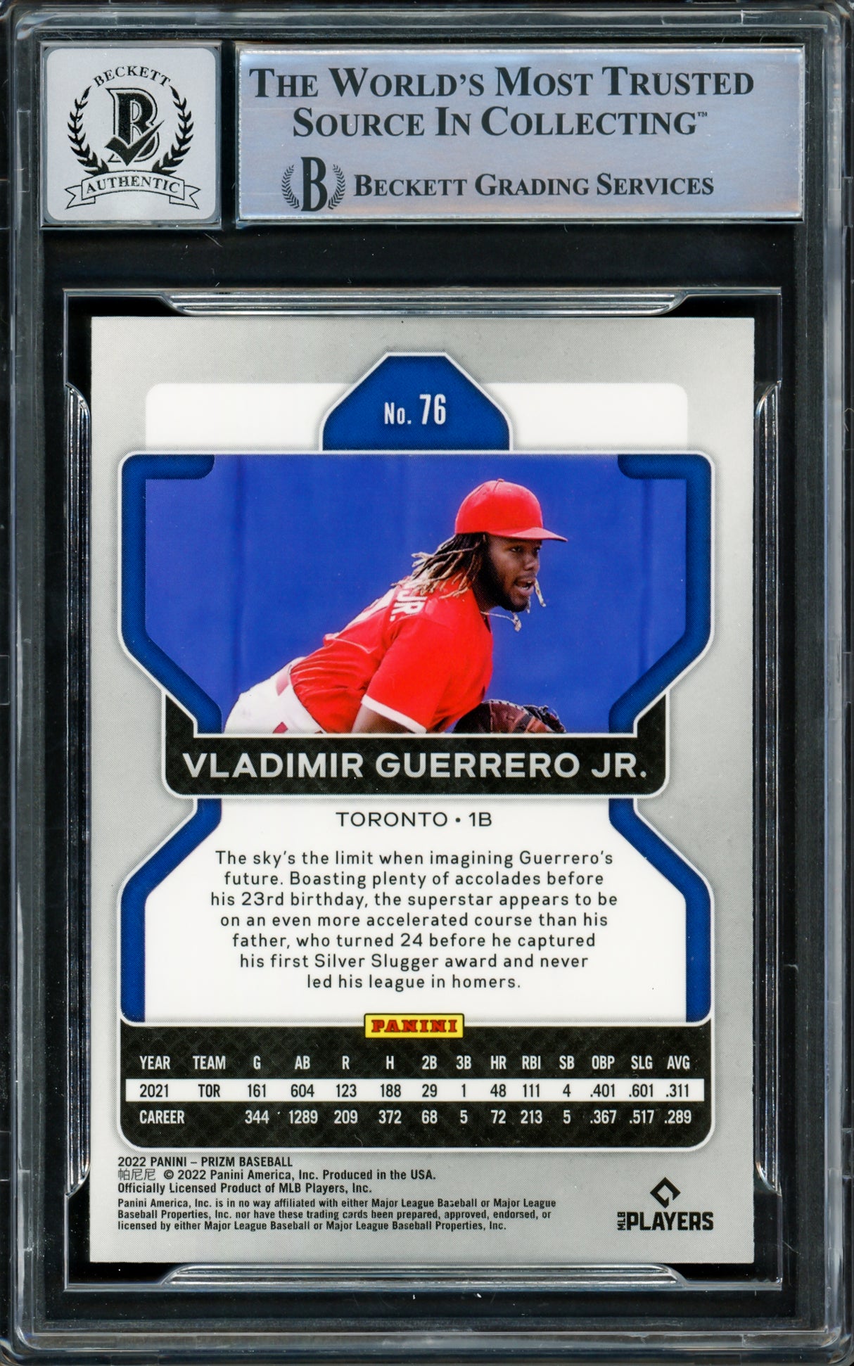 Vladimir Guerrero Jr. Autographed 2022 Panini Prizm Card #76 Toronto Blue Jays Auto Grade Gem Mint 10 Beckett BAS #15859856