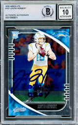Justin Herbert Autographed 2020 Panini Absolute Rookie Card #167 Los Angeles Chargers Auto Grade Gem Mint 10 "2020 NFL OROY" Beckett BAS #15860011